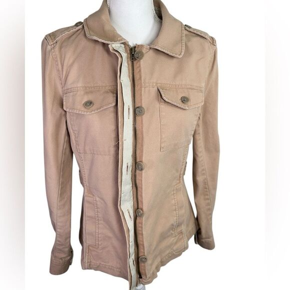 LOFT Tan Utility Jacket with Classic Collar Size Med Tall - Picture 8 of 15